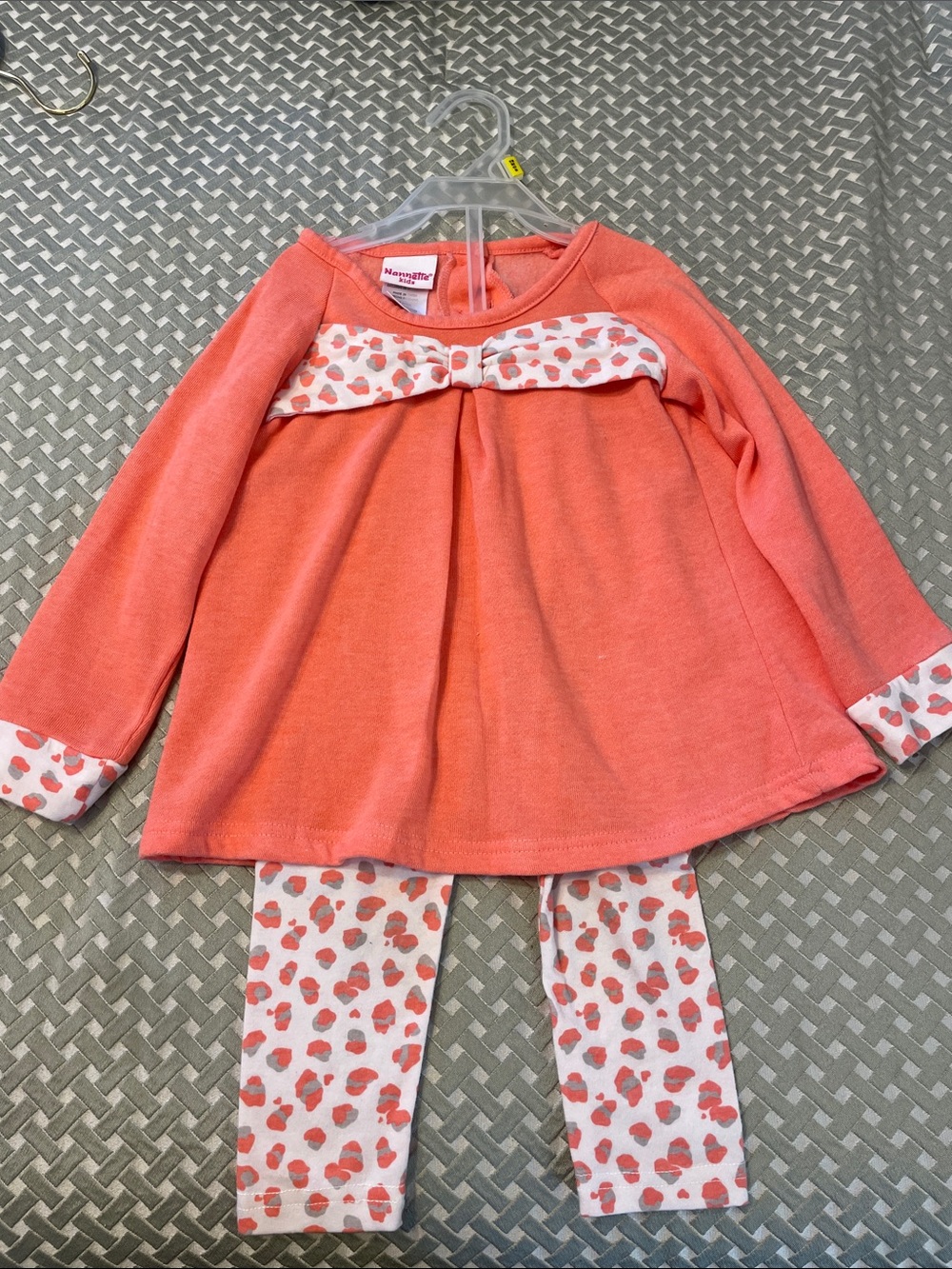 Nannette Coral and White Heart-Print Girls Pajama Set